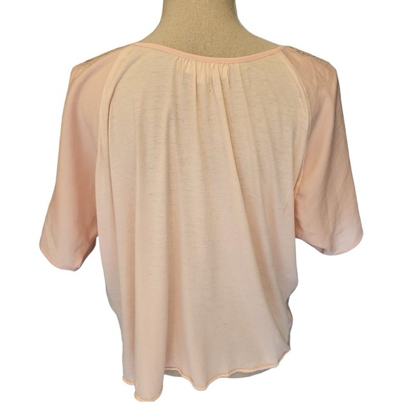 Comme Toi (Anthropologie) Short Sleeve Top with Cut-out Crochet Details in Peach - Picture 8 of 12